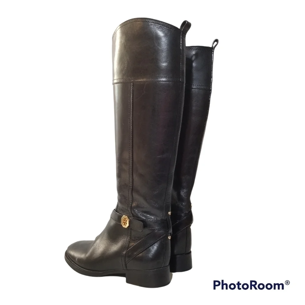 TORY BURCH Brita Tall Black Leather Riding Boots size 5.5